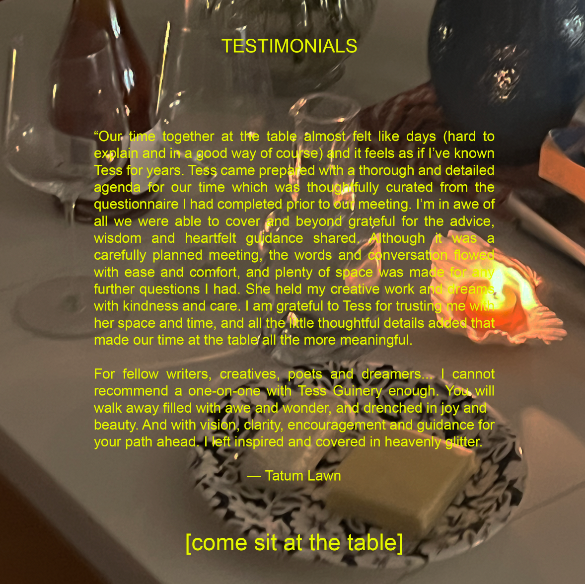 BOOK A 90 MINUTE SESSION AT THE TABLE WITH TESS
